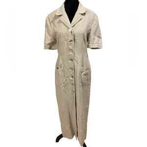 Jessica Howard Vintage Light Sage Green Button Up Short Sleeve Linen Maxi Dress